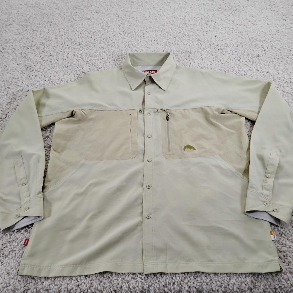 Simms Shirt Mens Large Beige Ripstop Uv Protection Fishing Solarban Outdoor A2